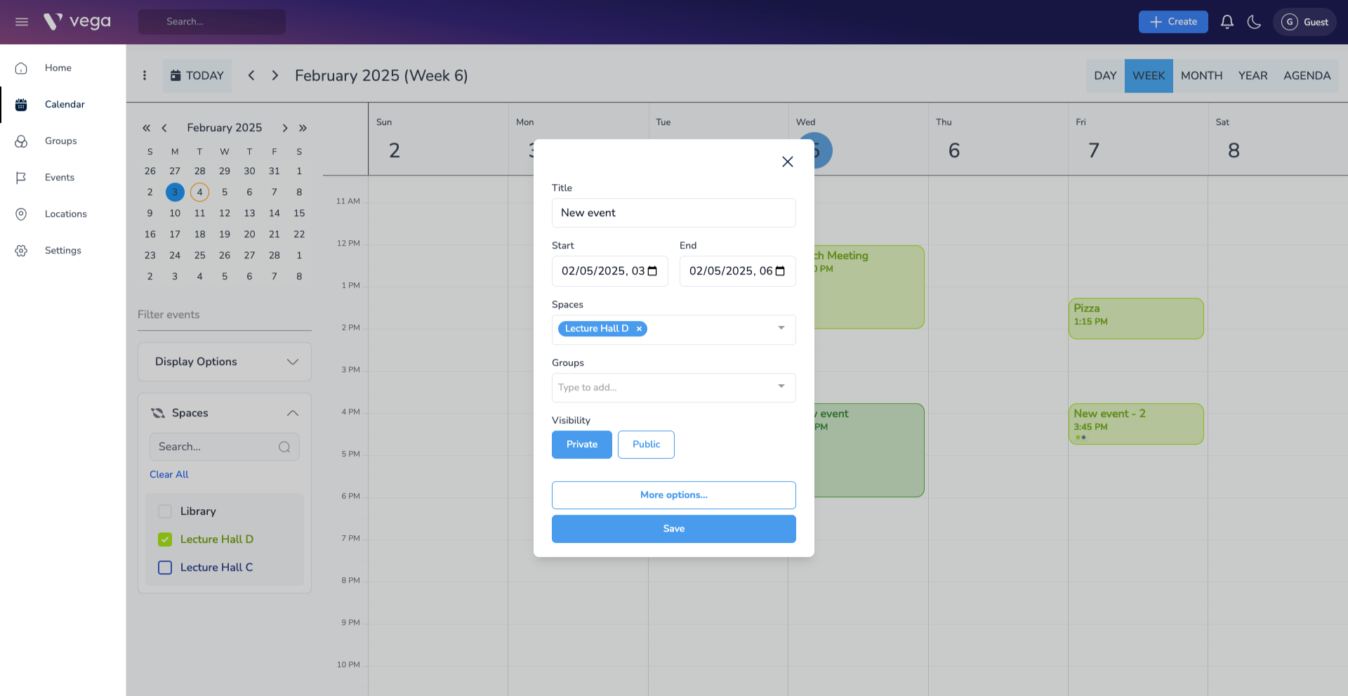 Reserving/Requesting Spaces in Vega (Web)